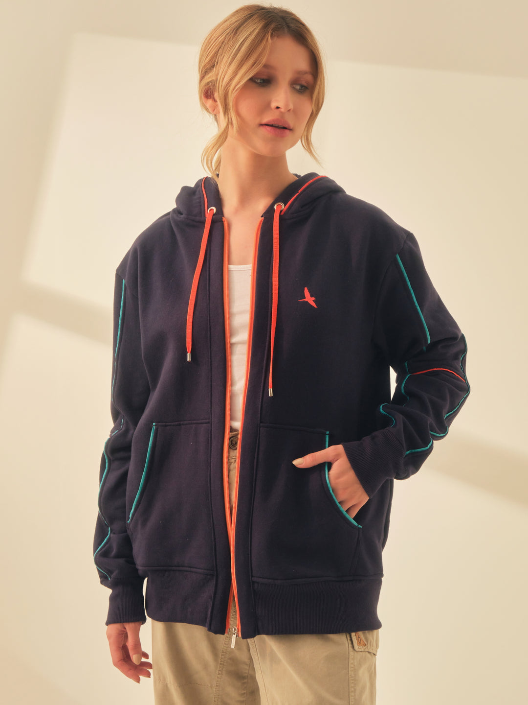 Aiuruocan Blue Lightblue Orange Lines Women's Hoodie