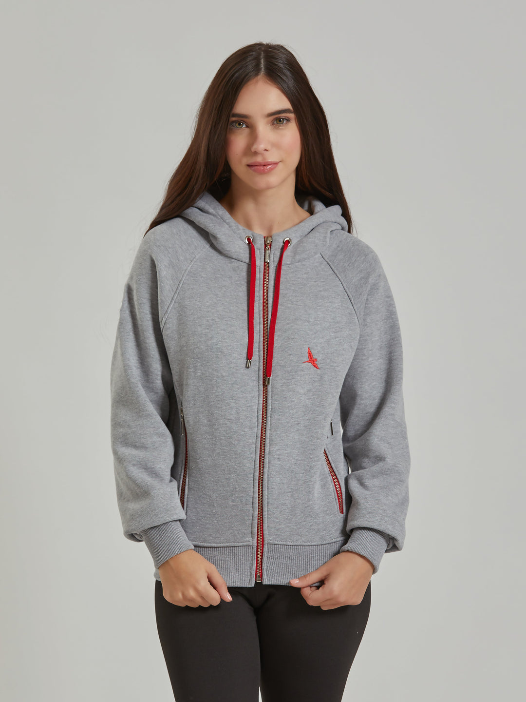 Aiuruocan Brand Women's Grey Red Hoodie Aiuruocan