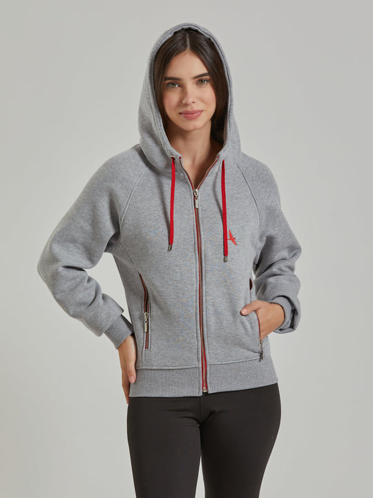 Aiuruocan Brand Women's Grey Red Hoodie Aiuruocan