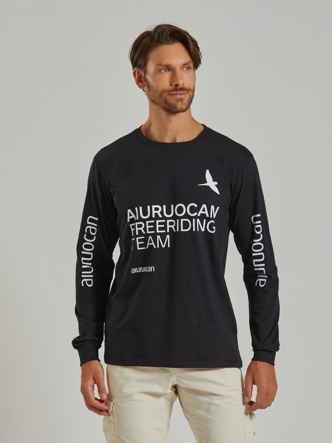 Aiuruocan Freeriding Team Men's Long Sleeve Black T-Shirt Aiuruocan