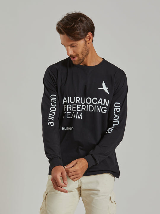 Aiuruocan Freeriding Team Men's Long Sleeve Black T-Shirt Aiuruocan