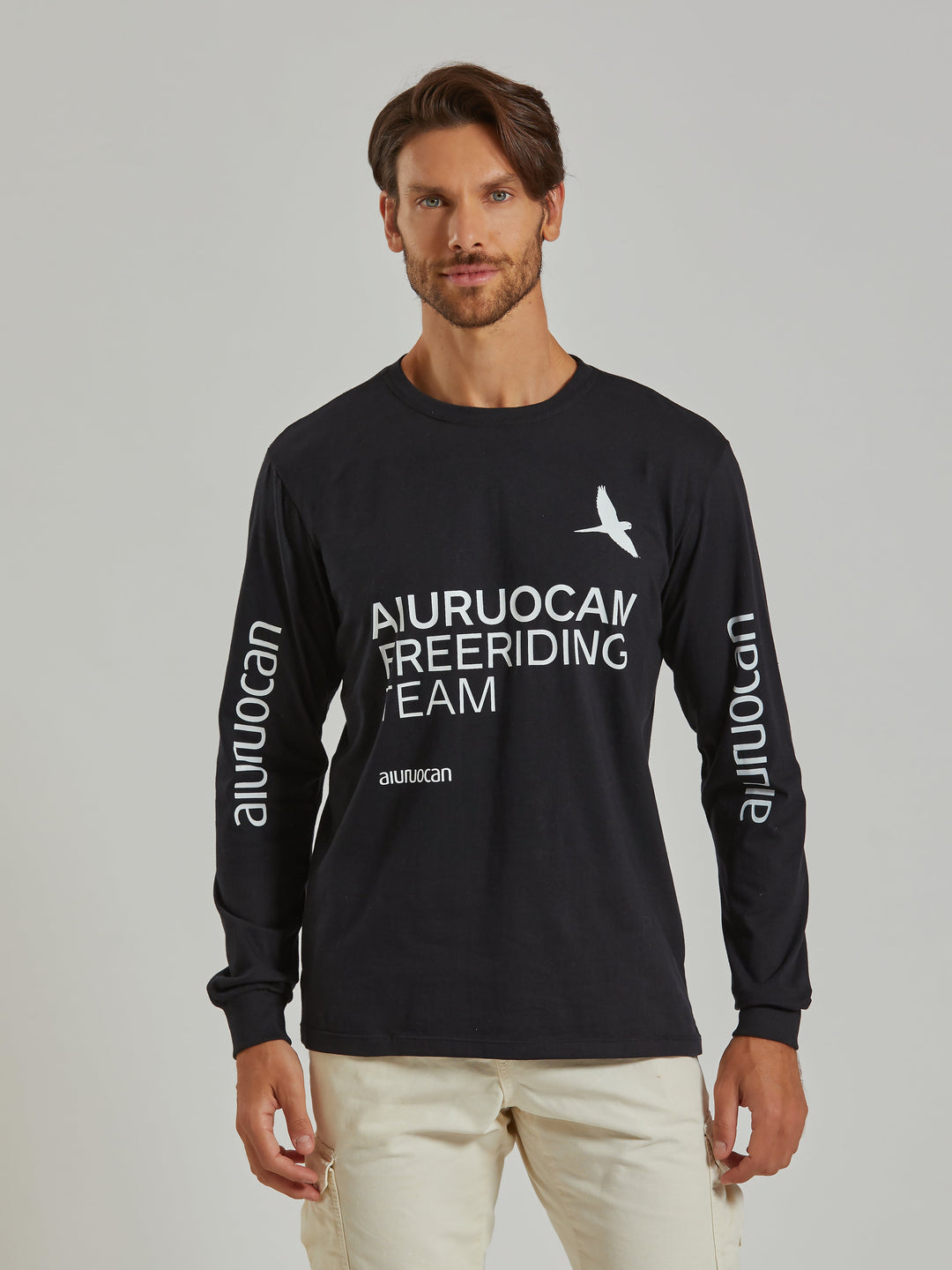 Aiuruocan Freeriding Team Men's Long Sleeve Black T-Shirt Aiuruocan