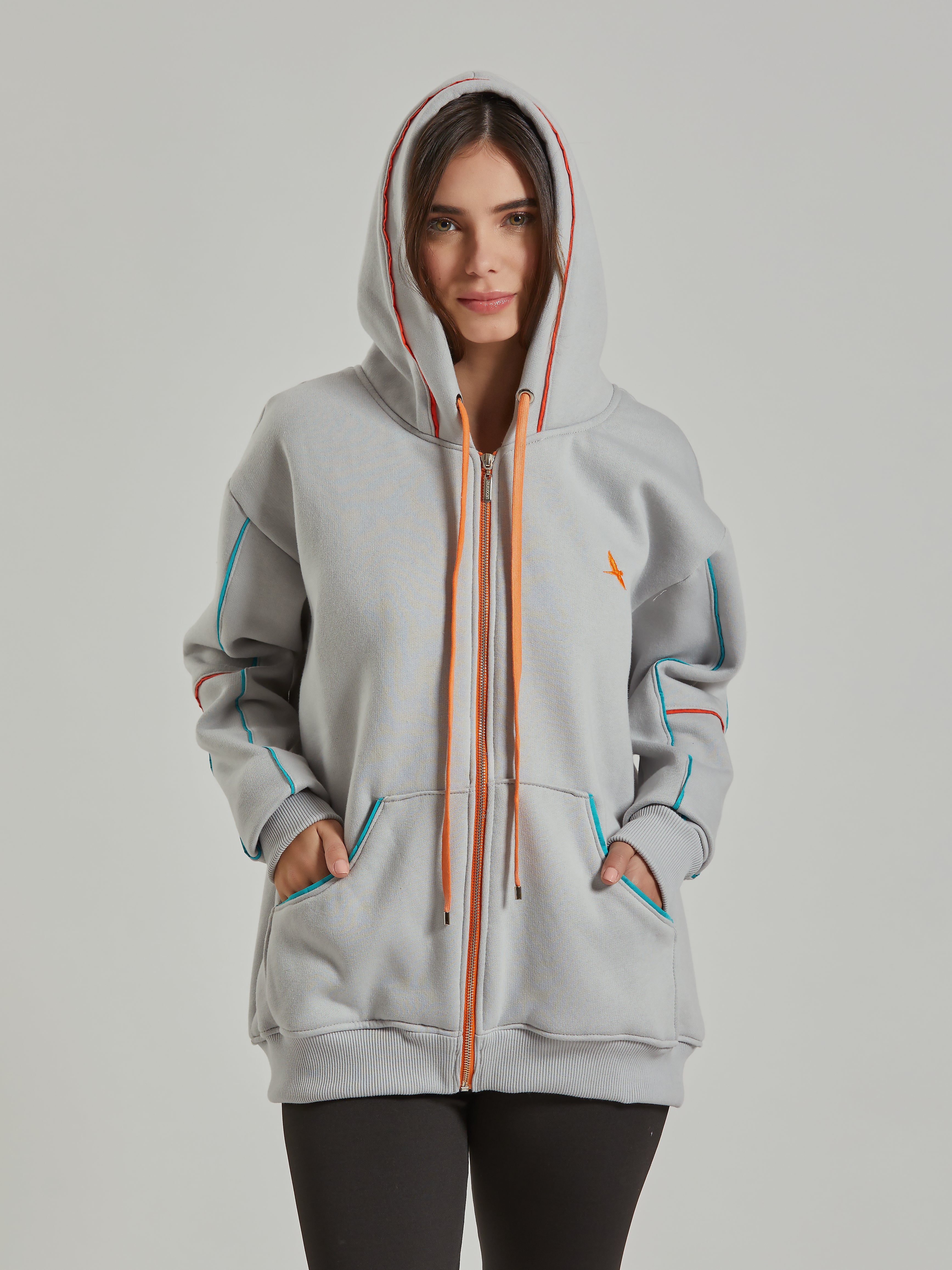Aiuruocan Offwhite Lightblue Orange Lines Women's Hoodie