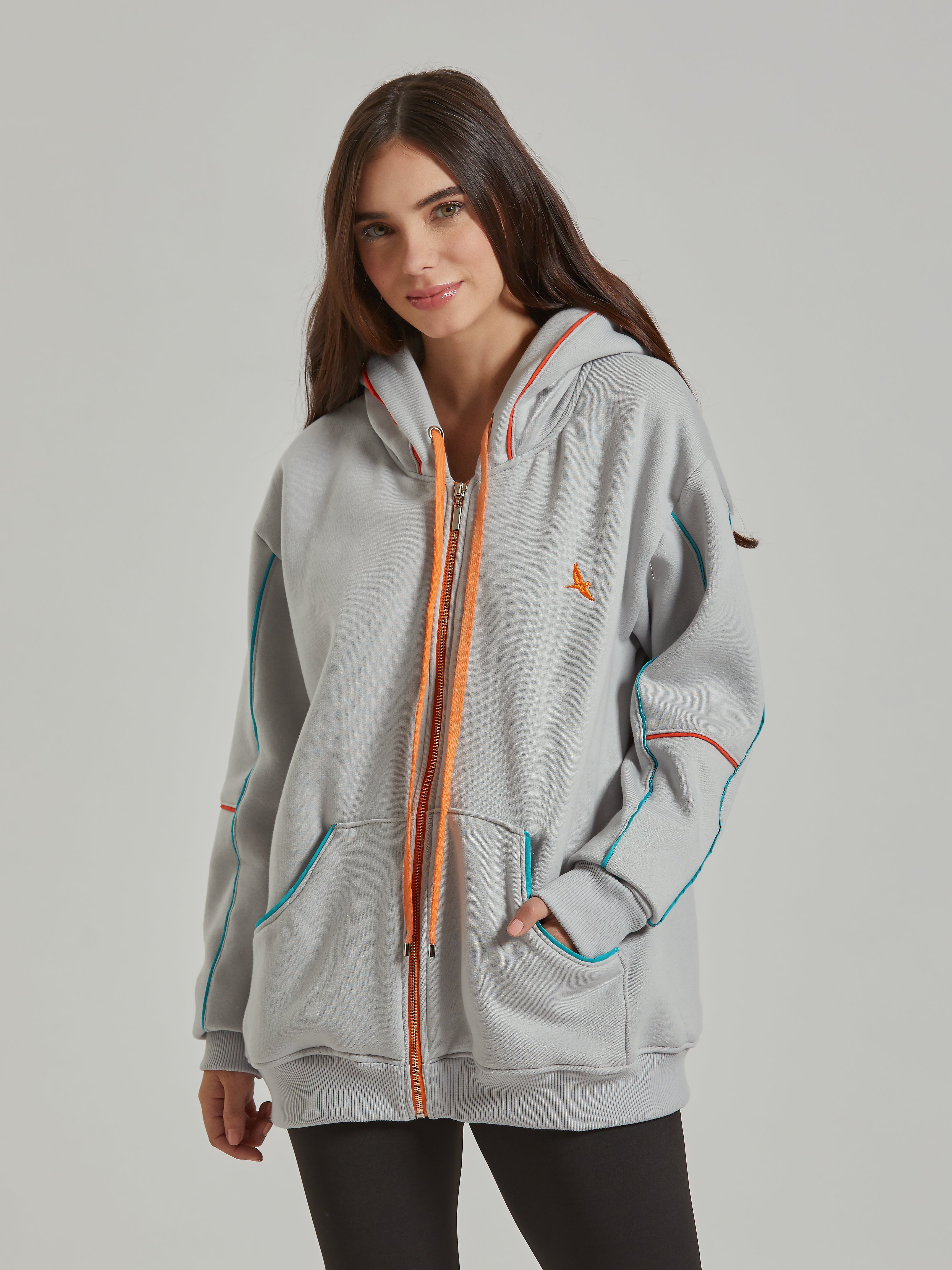 Aiuruocan Offwhite Lightblue Orange Lines Women's Hoodie