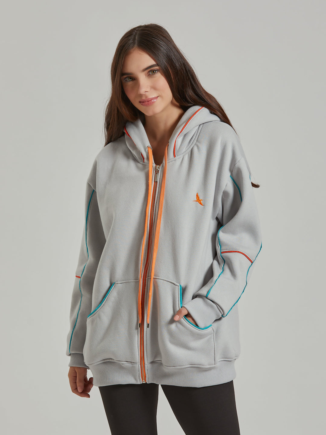 Aiuruocan Offwhite Lightblue Orange Lines Women's Hoodie Aiuruocan