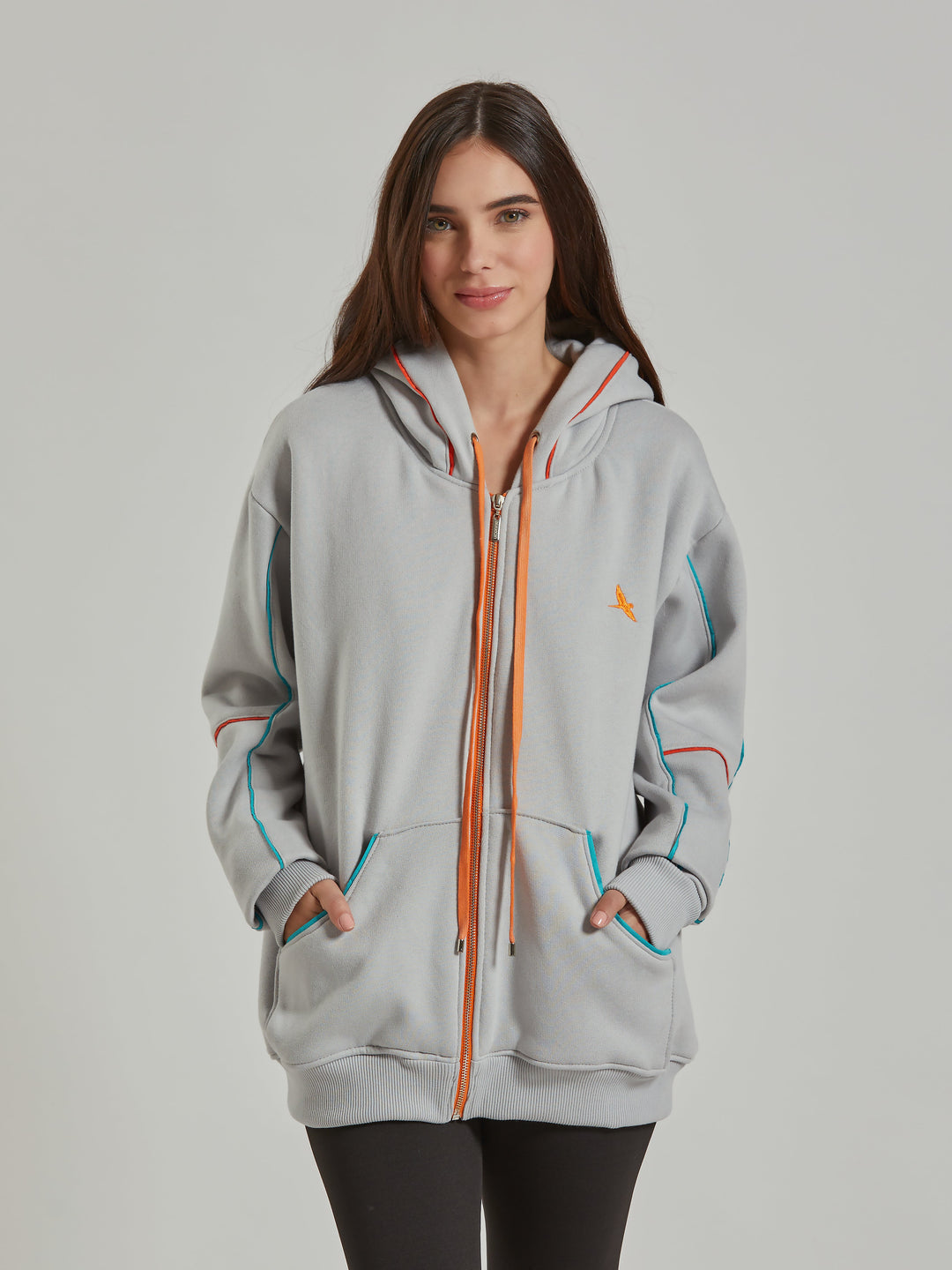 Aiuruocan Offwhite Lightblue Orange Lines Women's Hoodie Aiuruocan