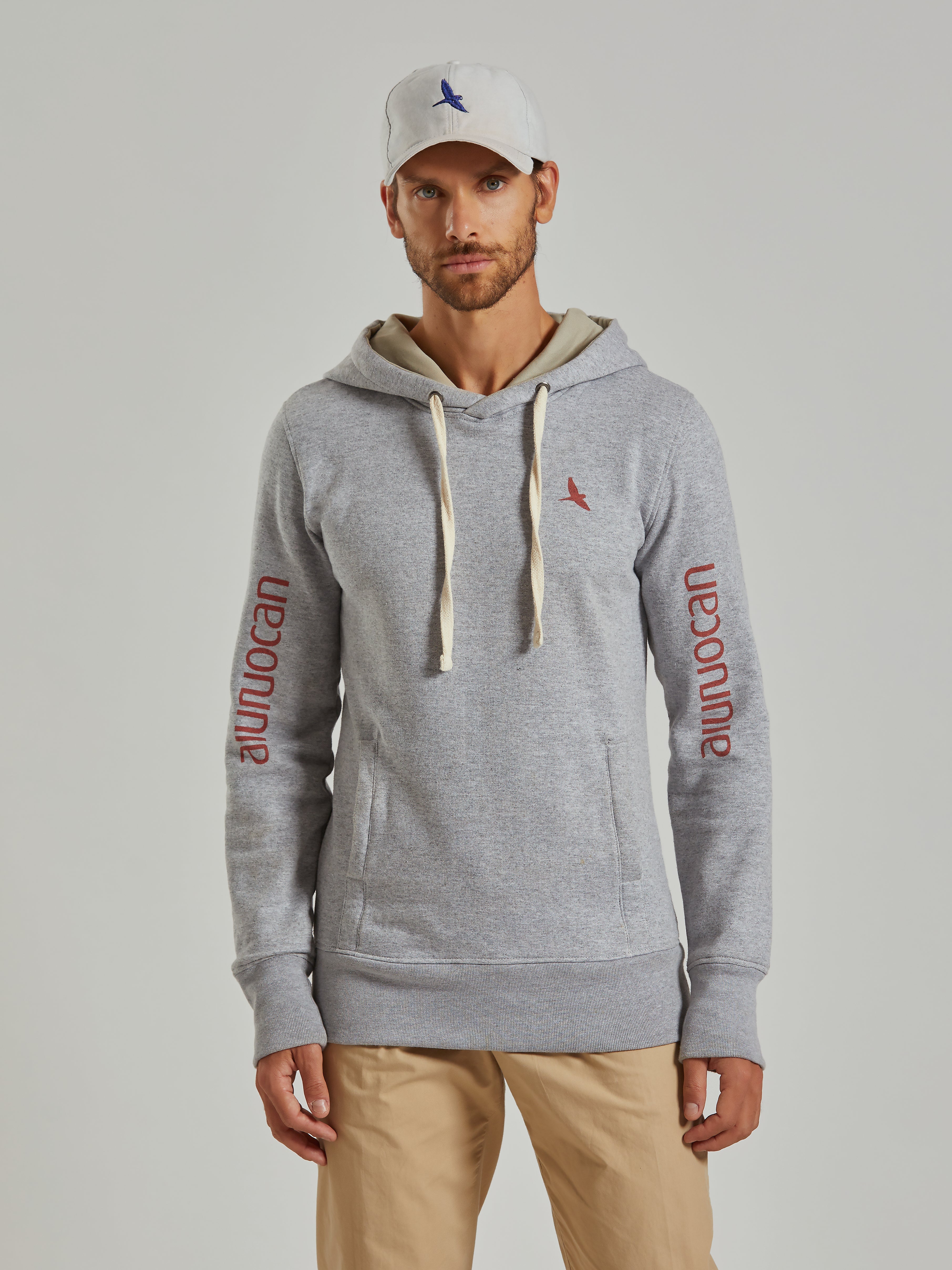 Aiuruocan Red Brand Grey Men's Hoodie Aiuruocan