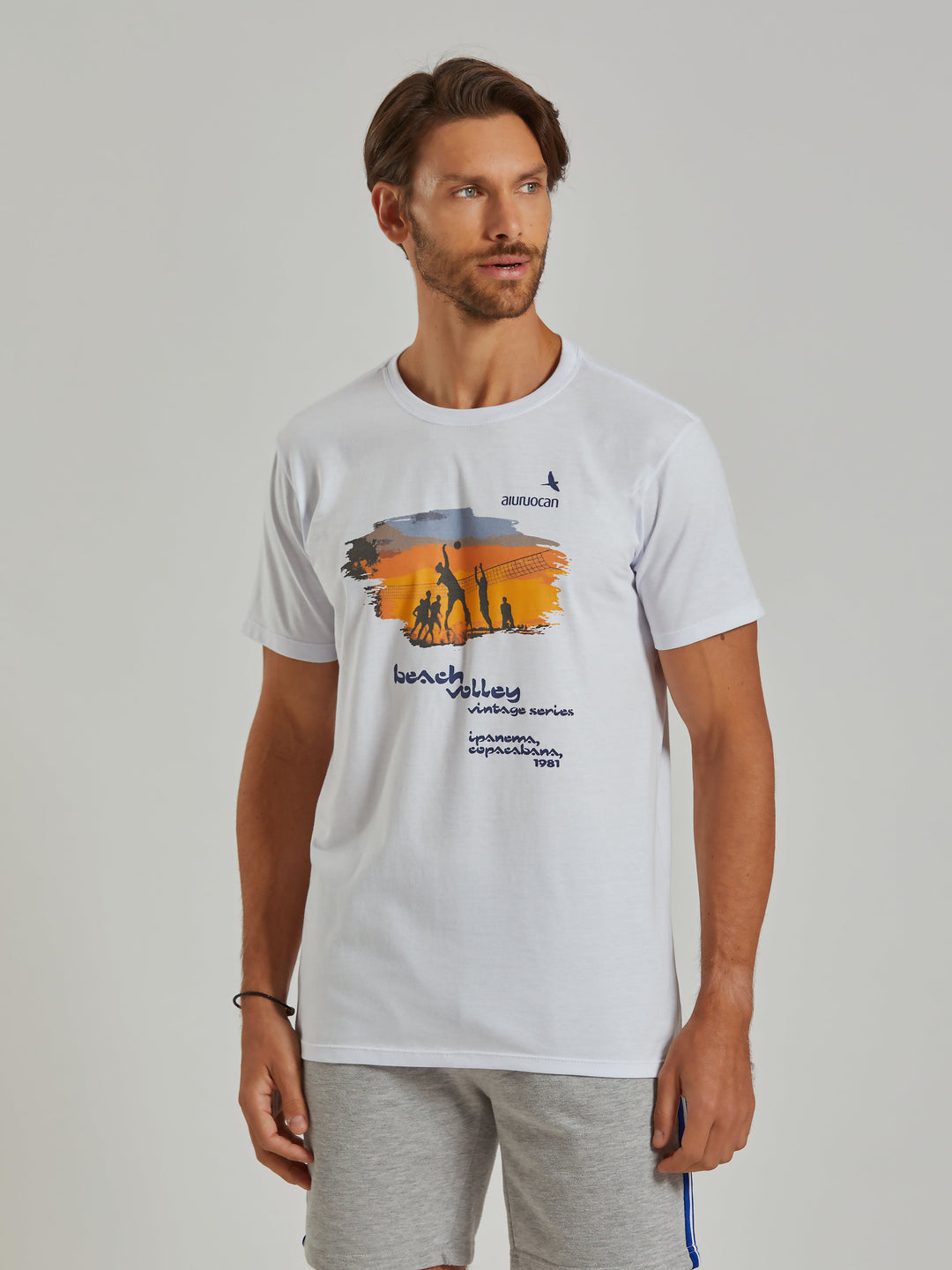 Beach Volley Vintage Series Men's White T-Shirt Aiuruocan