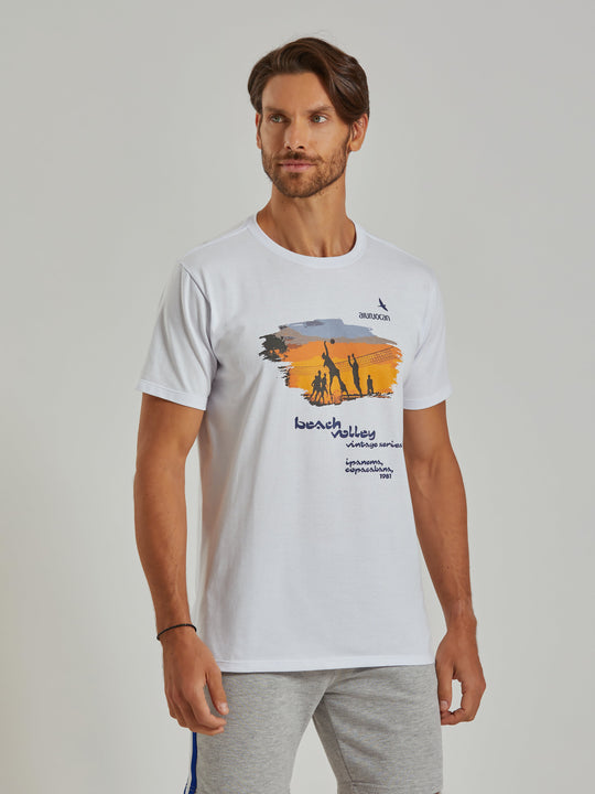 Beach Volley Vintage Series Men's White T-Shirt Aiuruocan