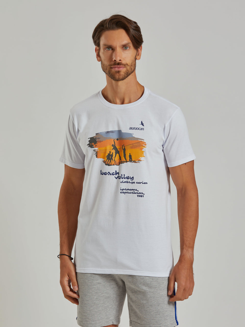 Beach Volley Vintage Series Men's White T-Shirt Aiuruocan