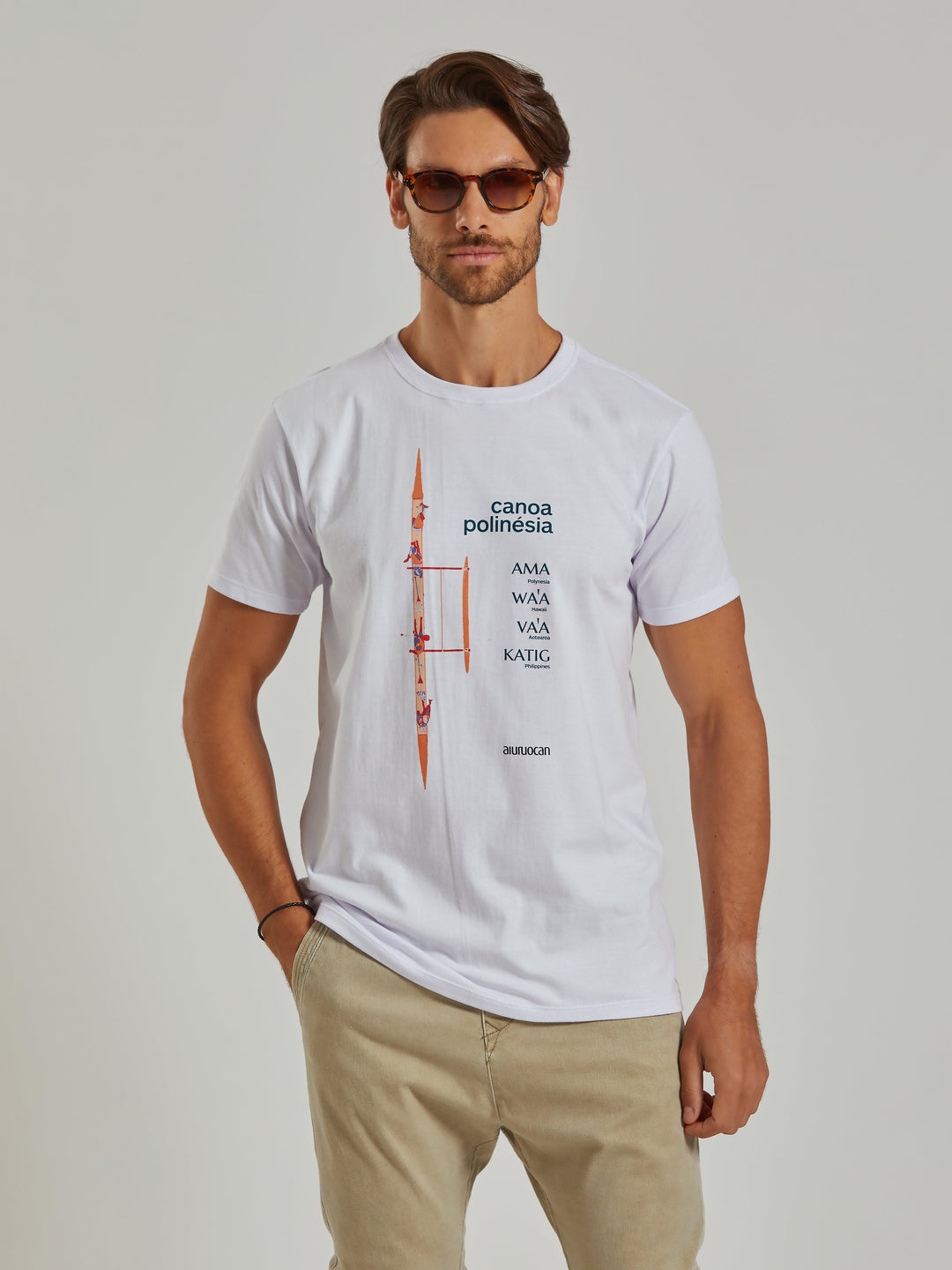 Canoa Polinésia Men's White T-Shirt Aiuruocan