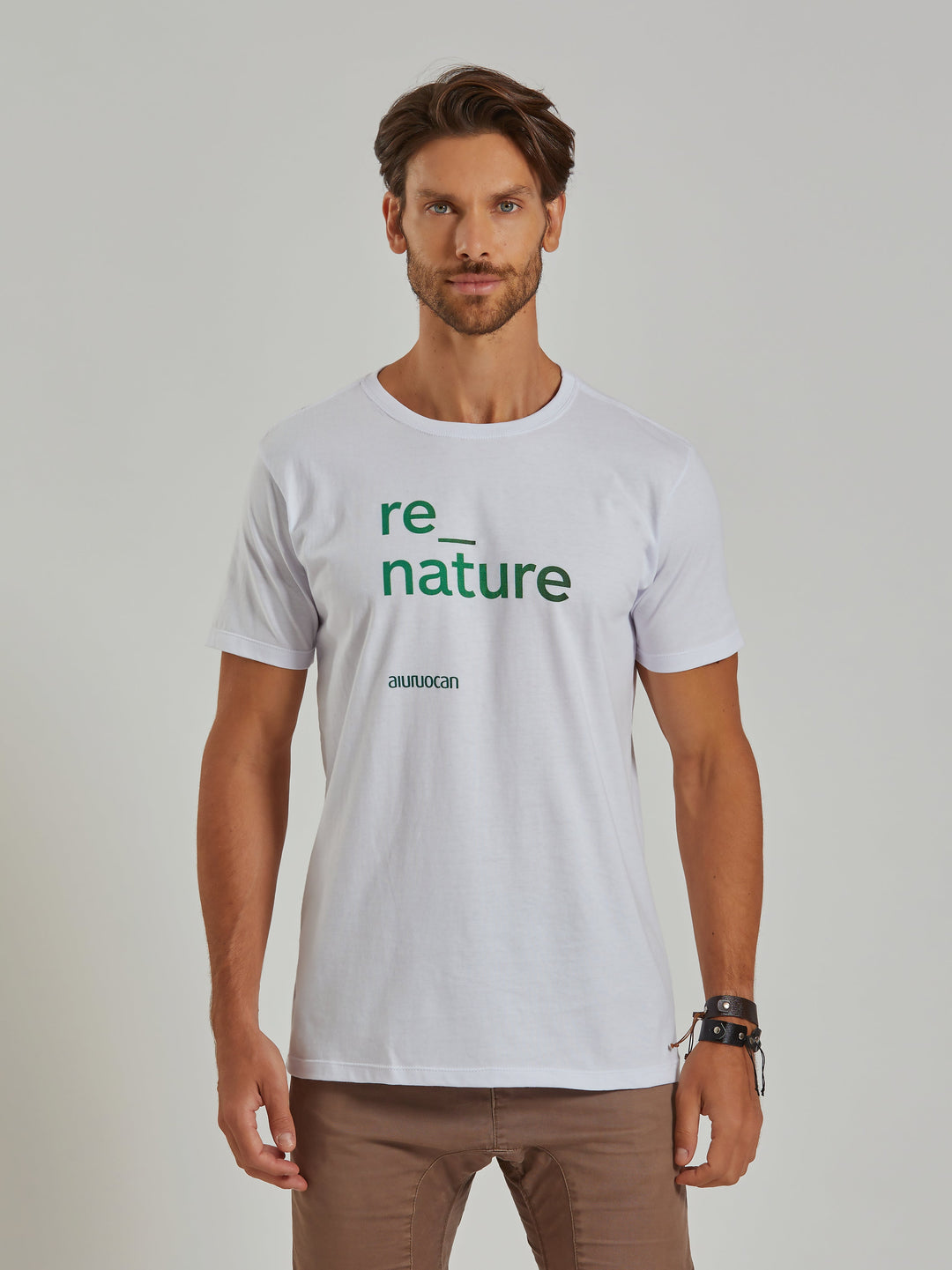 Re_Nature Men's White T-Shirt Aiuruocan