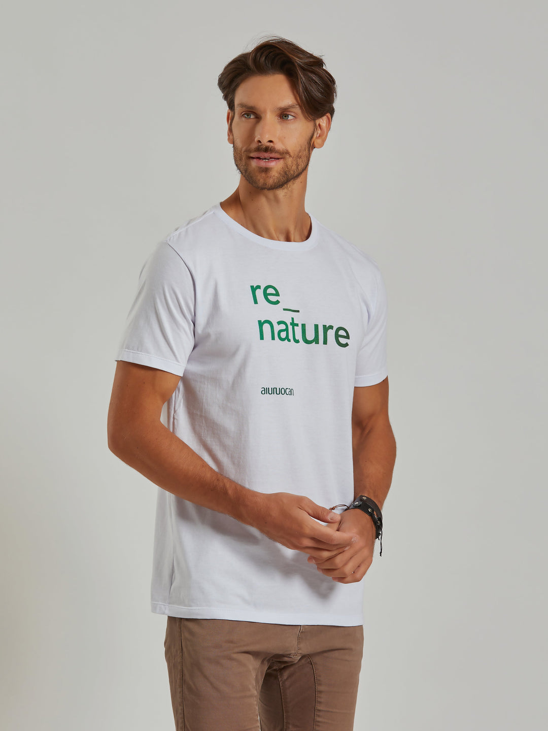 Re_Nature Men's White T-Shirt Aiuruocan