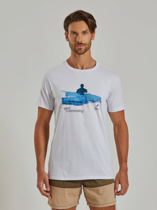 Sea Swimming Men's White T-Shirt Aiuruocan