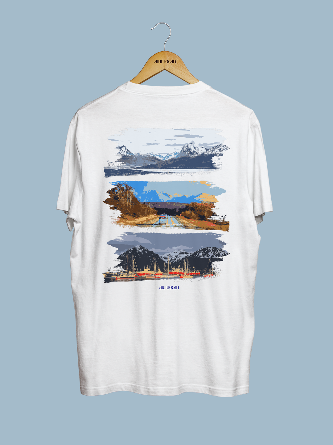 Tierra del Fuego Men's White T-Shirt Aiuruocan