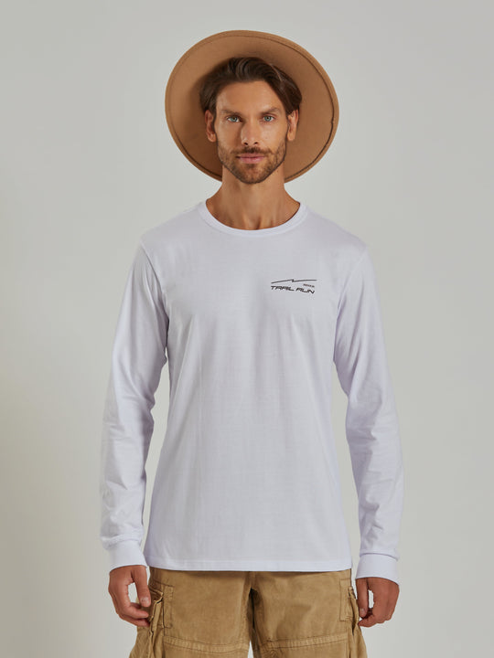 Trail Run Men's Long Sleeve White T-Shirt Aiuruocan