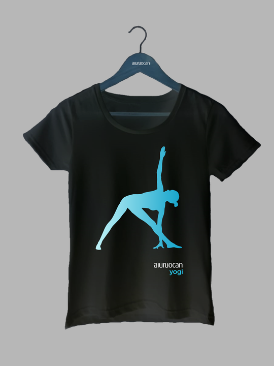 Trikonasana Yoga Women's Black T-Shirt Aiuruocan