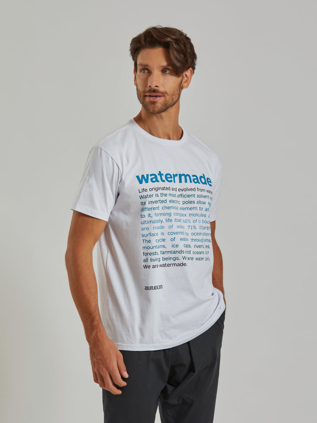 Watermade Men's White T-Shirt Aiuruocan