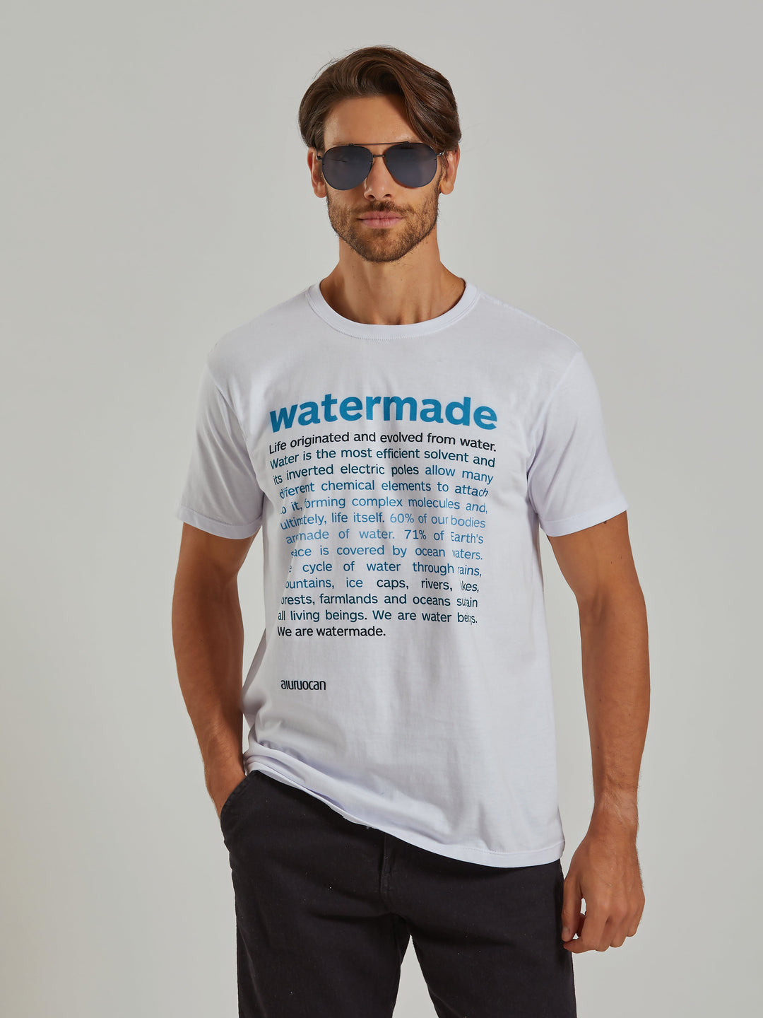 Watermade Men's White T-Shirt Aiuruocan